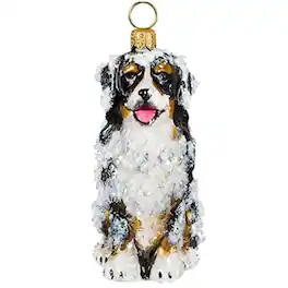 Joy to the World Collectibles - Joy to the World Snow Covered Sitting Bernese Mountain Dog Polish Glass Christmas Ornament - Multicolor