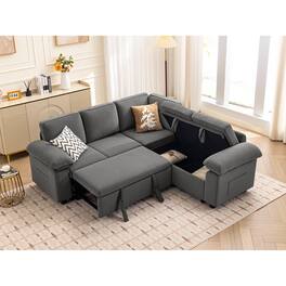 KERDOM - 4-7 Seat Combined Convertible Sofa Sleeper with Storage Ottoman, Modular Sectional Pull Out Bed Sofa Couch U/L Shape - 5 Seat - Pull Out