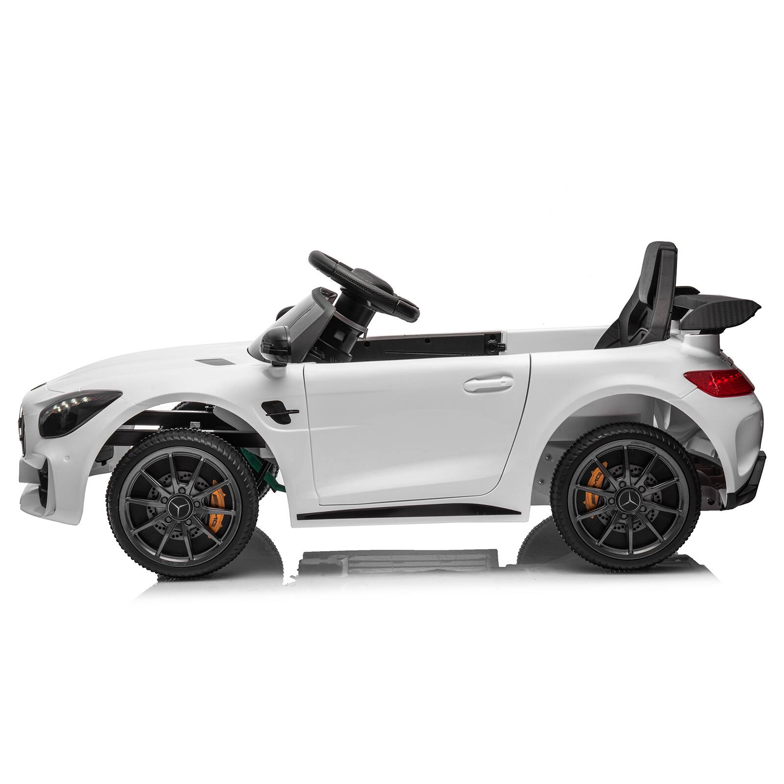 Left. Winado - 12V Ride on Car, Licensed Mercedes Benz AMG GTR Battery Powered Electric Vehicle, w/Parent Remote, Wider Seat, LED Light - White.
