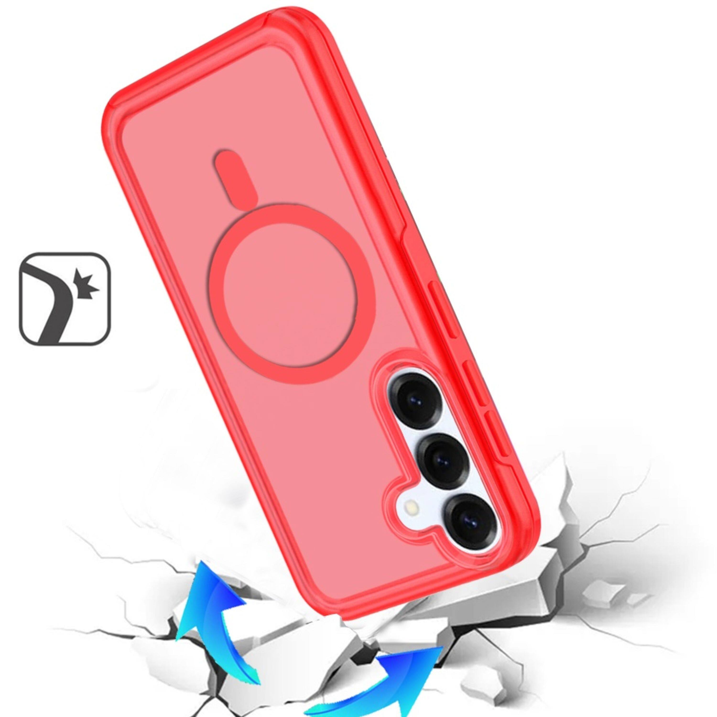 Angle. Kitcheniva - Magnetic Circle Sleek Hybrid Cover Plus Tempered Glass For Samsung S25 Plus/S24 Plus Red - Red.