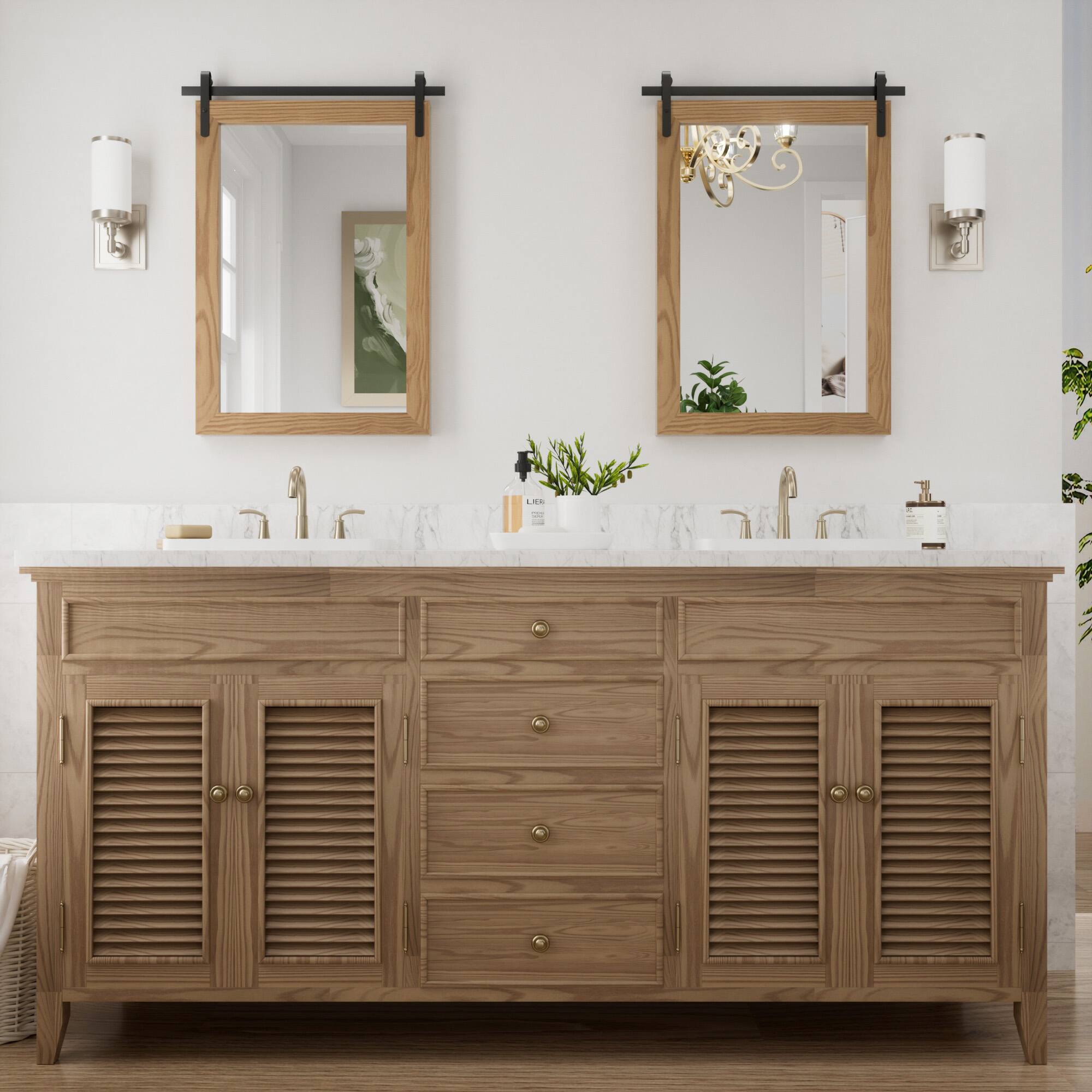 Alt View 5. PAIHOME - Wood Wall Mirror Waterproof Modern Farmhouse Accent Rectangular Bathroom Mirror Bedroom Living Room Decor Mirror - Brown - 24"x36".