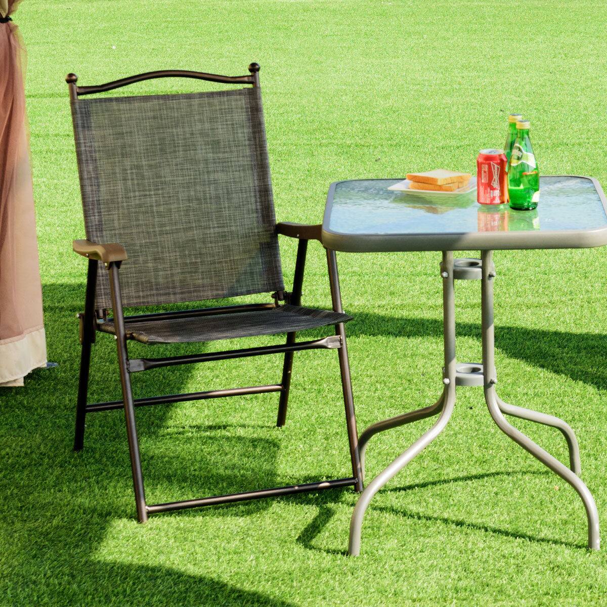 Alt View 1. Costway - Costway Set of 2 Patio Folding Sling Back Chairs Camping Deck Garden Beach - Gray.