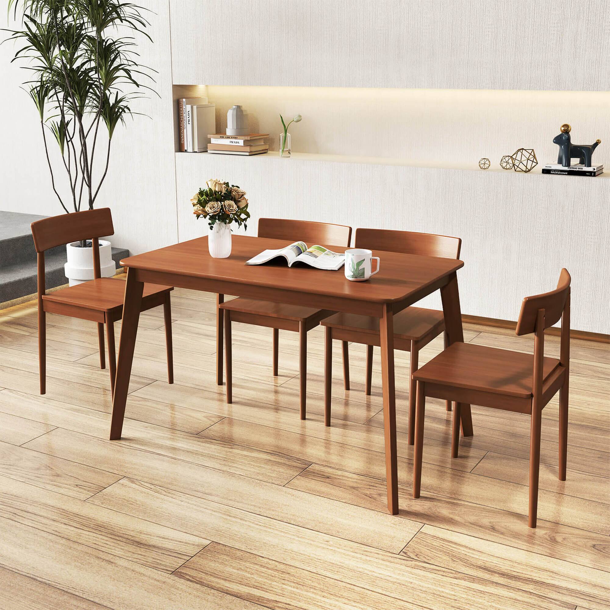 Alt View 4. Costway - Costway 5 PCS Dining Table Set Rectangular Kitchen Table & 4 Chairs with Rubber Wood Frame - Brown.