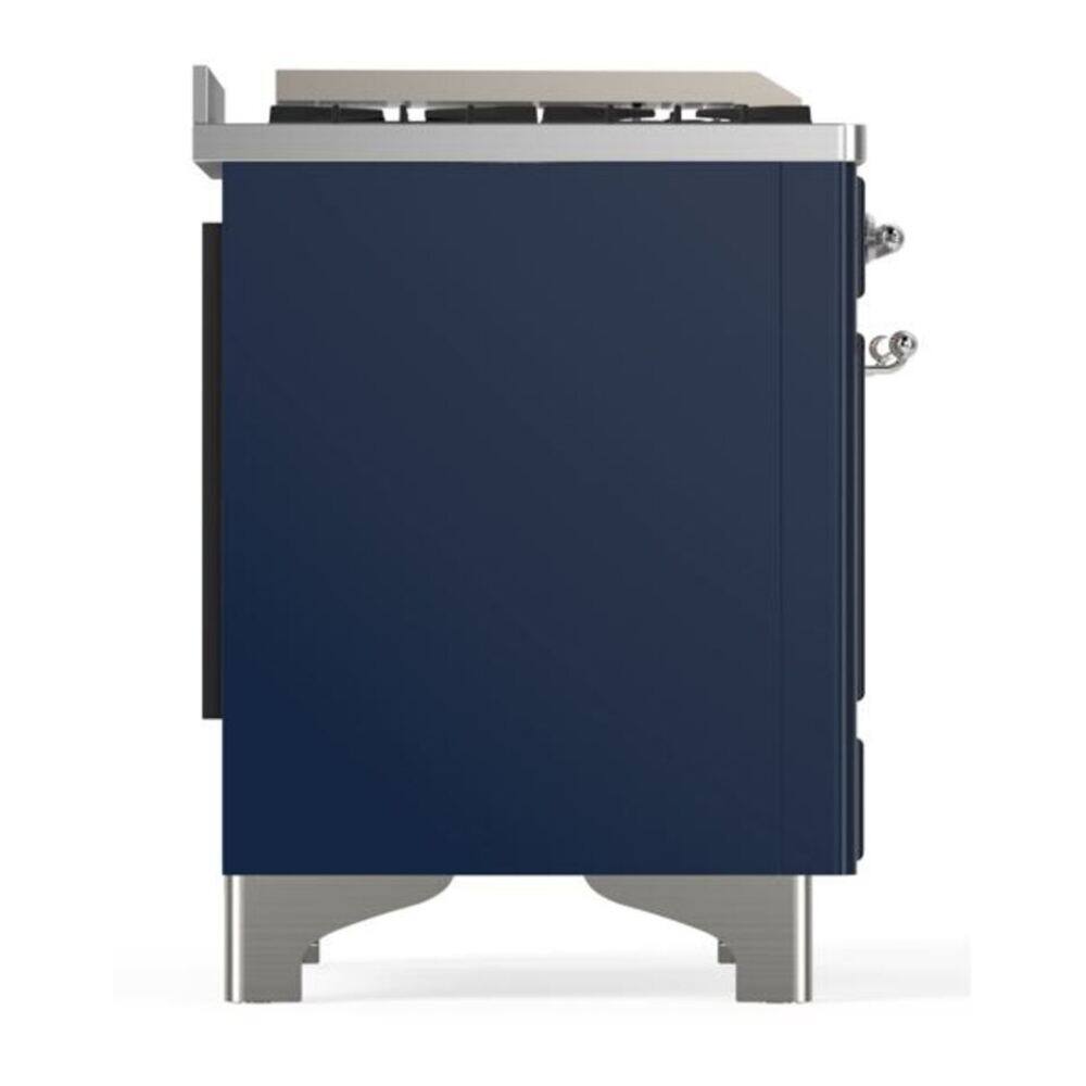 Alt View 6. ILVE - ILVE Majestic II Series  36 in. Dual Fuel Range with 6 Sealed Burners + Griddle (Natural Gas, Chrome Trim) - Midnight Blue.
