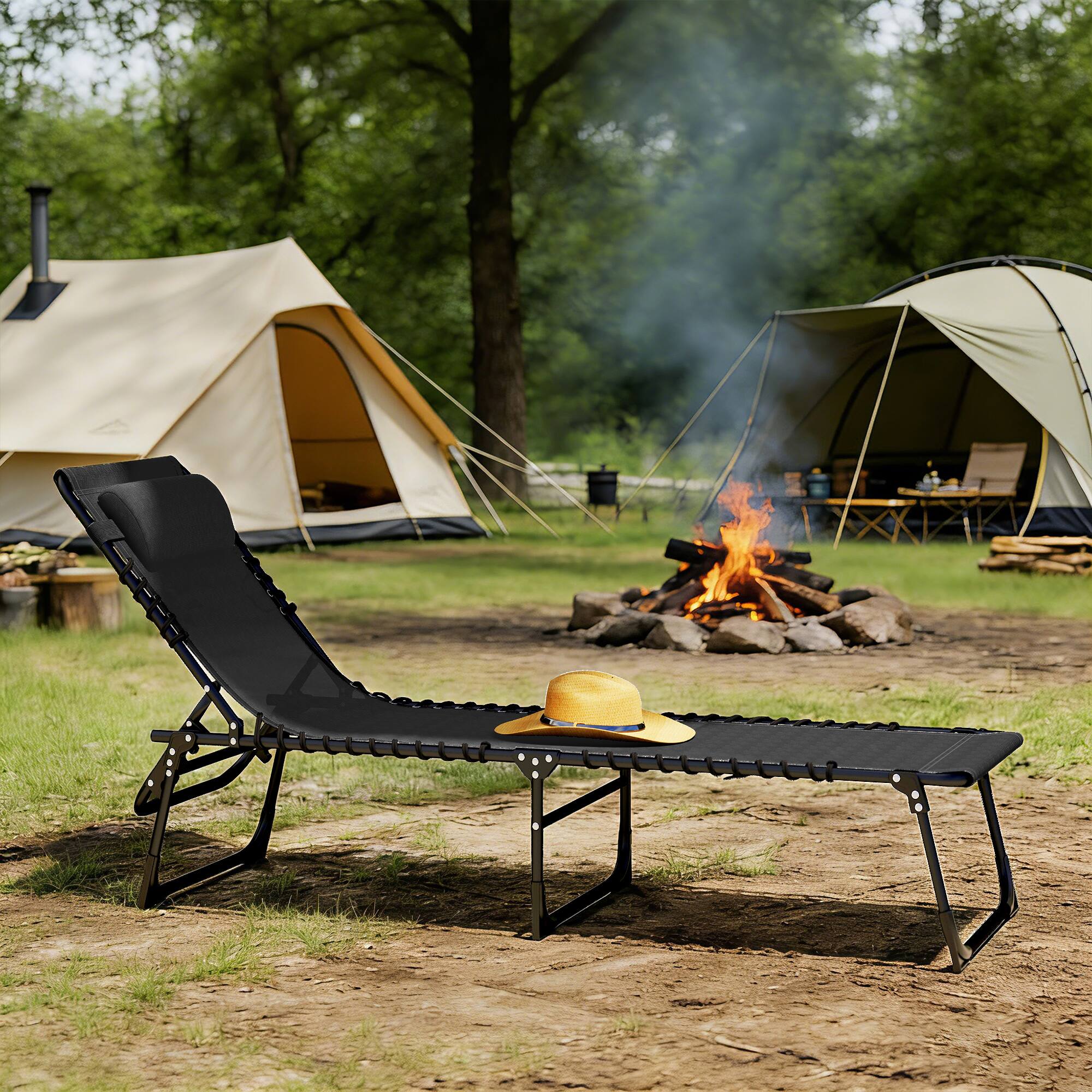 Alt View 7. Outsunny - Folding Chaise Lounge Chair, Patio Sun Tanning Chair, Outdoor Chaise Lounger with 4-Position Reclining Back - Black.