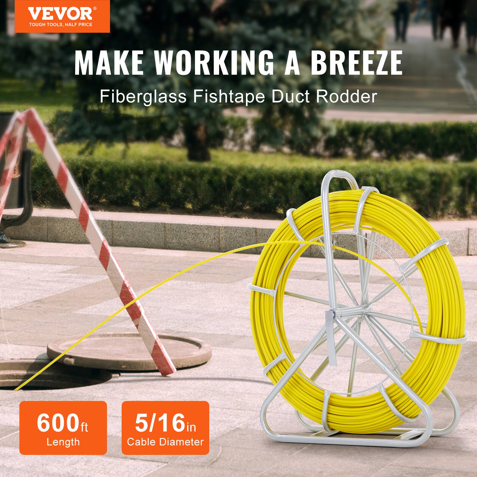 VEVOR TOUGH TOOLS HALF PRICE

MAKE WORKING A BREEZE

Fiberglass Fishtape Duct Rodder

600 ft Length

5/16 in Cable Diameter