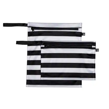 Front. J.L. Childress - J.L. Childress Wet-to-Go Portable Wet and Dry Bags, 2 Pack, Black / White Stripes - Black / White Stripes.