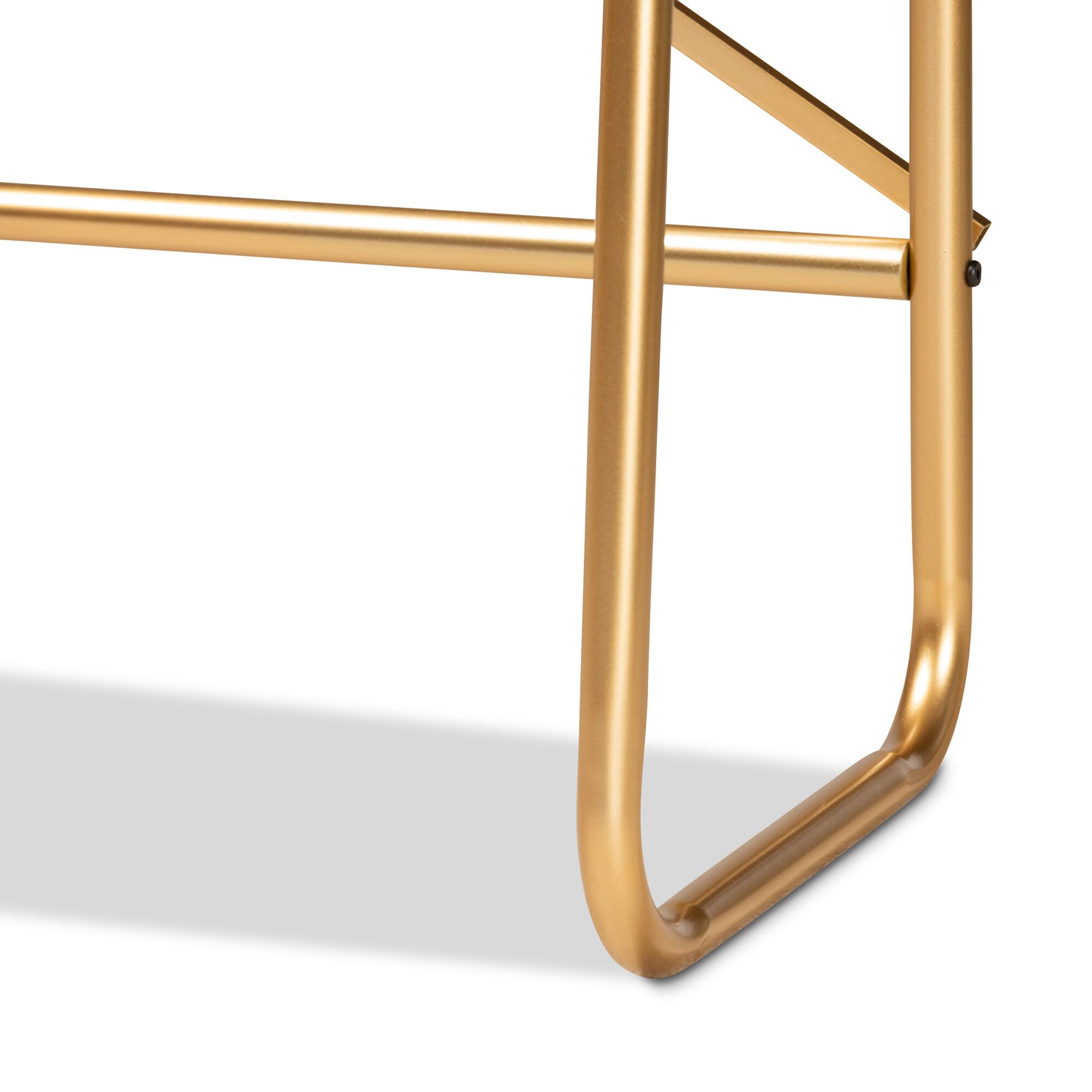 Alt View 1. Baxton Studio - Merida Glam and Luxe Finished Metal and Finished Wood 2-Tier Over Bed Queen Size Storage Display Shelf - Natural/Gold.