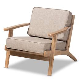 Baxton Studio - Sigrid Mid-Century Modern Fabric Upholstered Antique Oak Finished Wood Armchair - Light Grey/Antique Oak