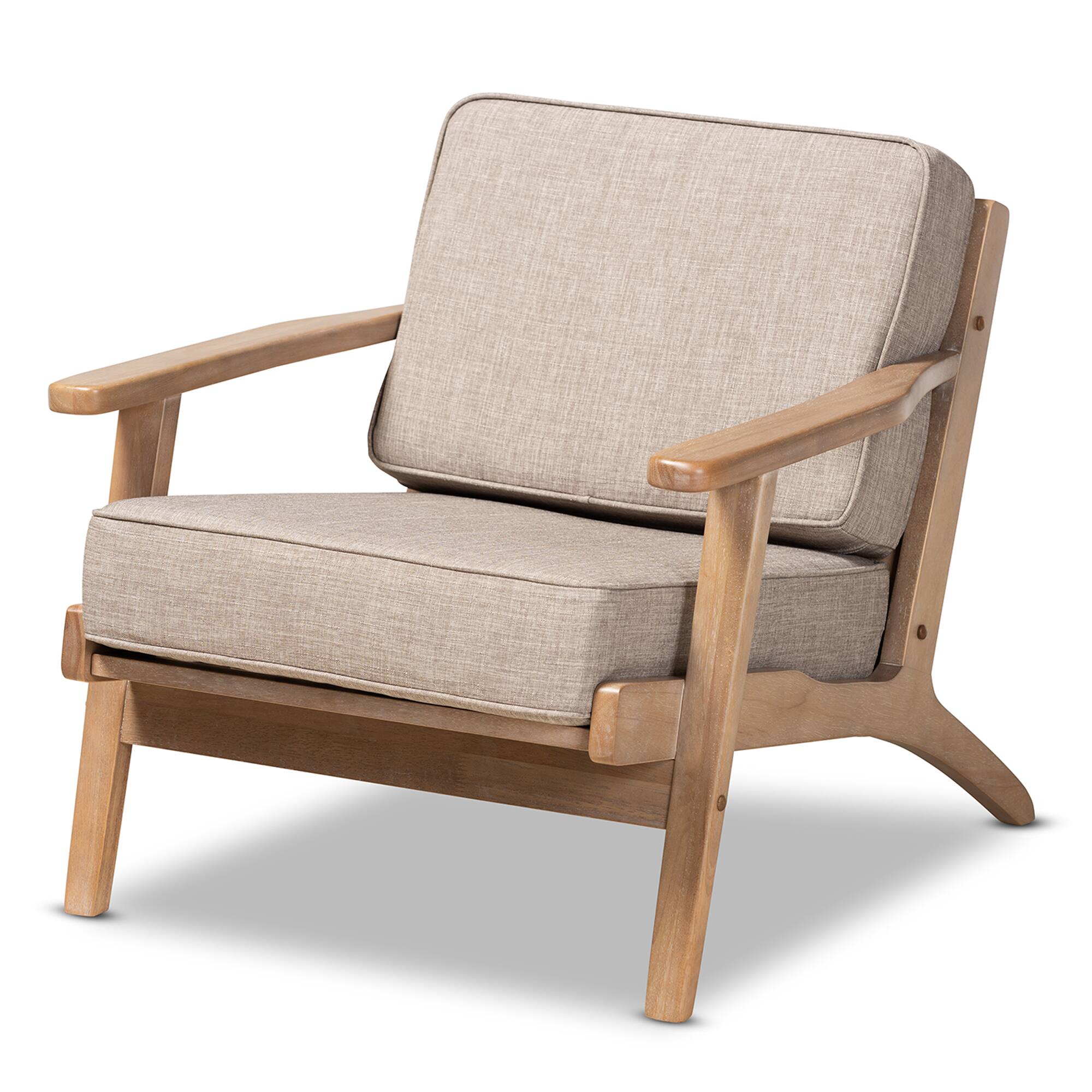 Front. Baxton Studio - Sigrid Mid-Century Modern Fabric Upholstered Antique Oak Finished Wood Armchair - Light Grey/Antique Oak.