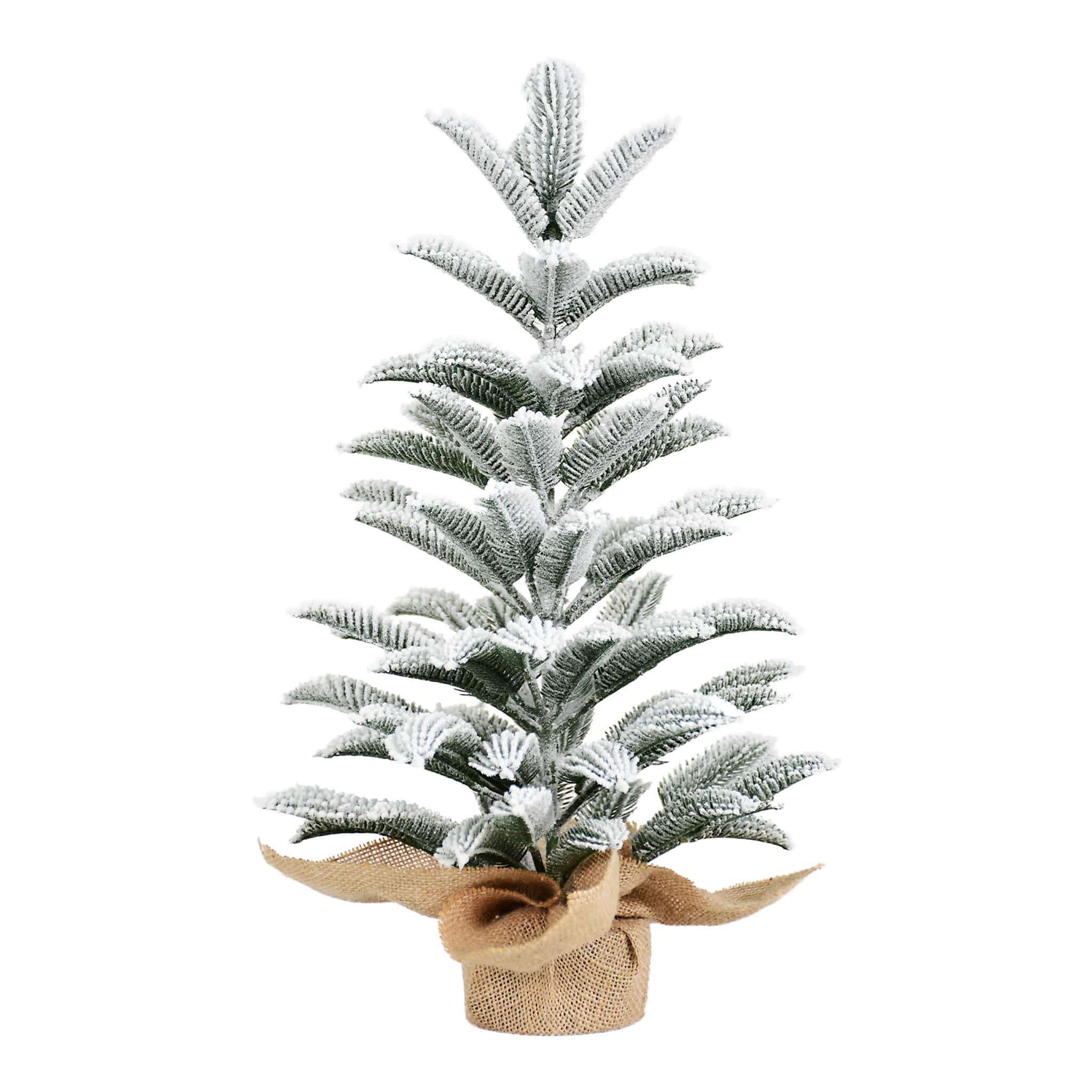 Forest'nSky - 20 in. H x 10 in. W Flocked PE Tabletop Christmas Tree with 85 Tips and Cement Burlap Base - White,Green
