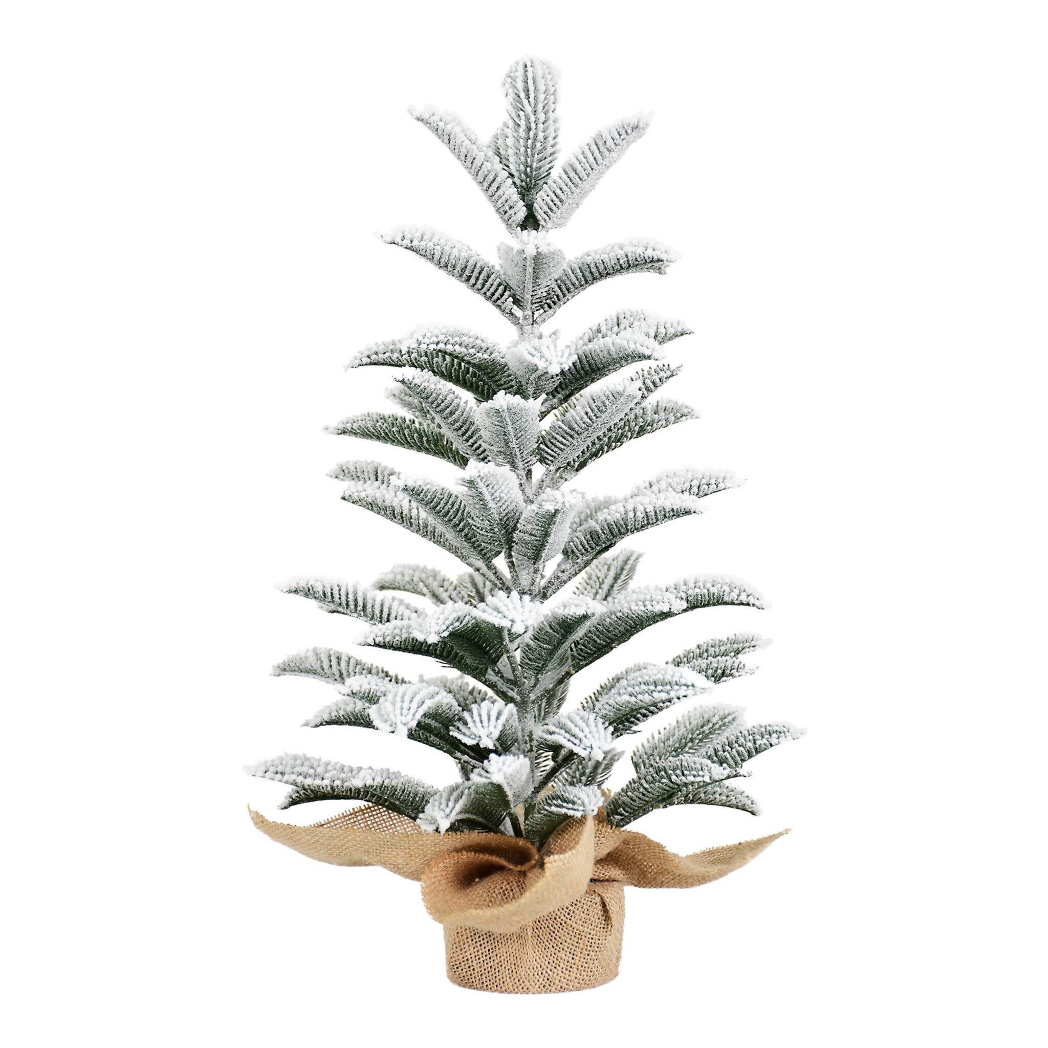Front. Forest'nSky - 20 in. H x 10 in. W Flocked PE Tabletop Christmas Tree with 85 Tips and Cement Burlap Base - White,Green.