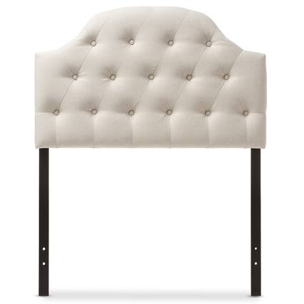 Front. Baxton Studio - Morris Modern and Contemporary Fabric Upholstered Button-Tufted Scalloped Twin Size Headboard - Light Beige.