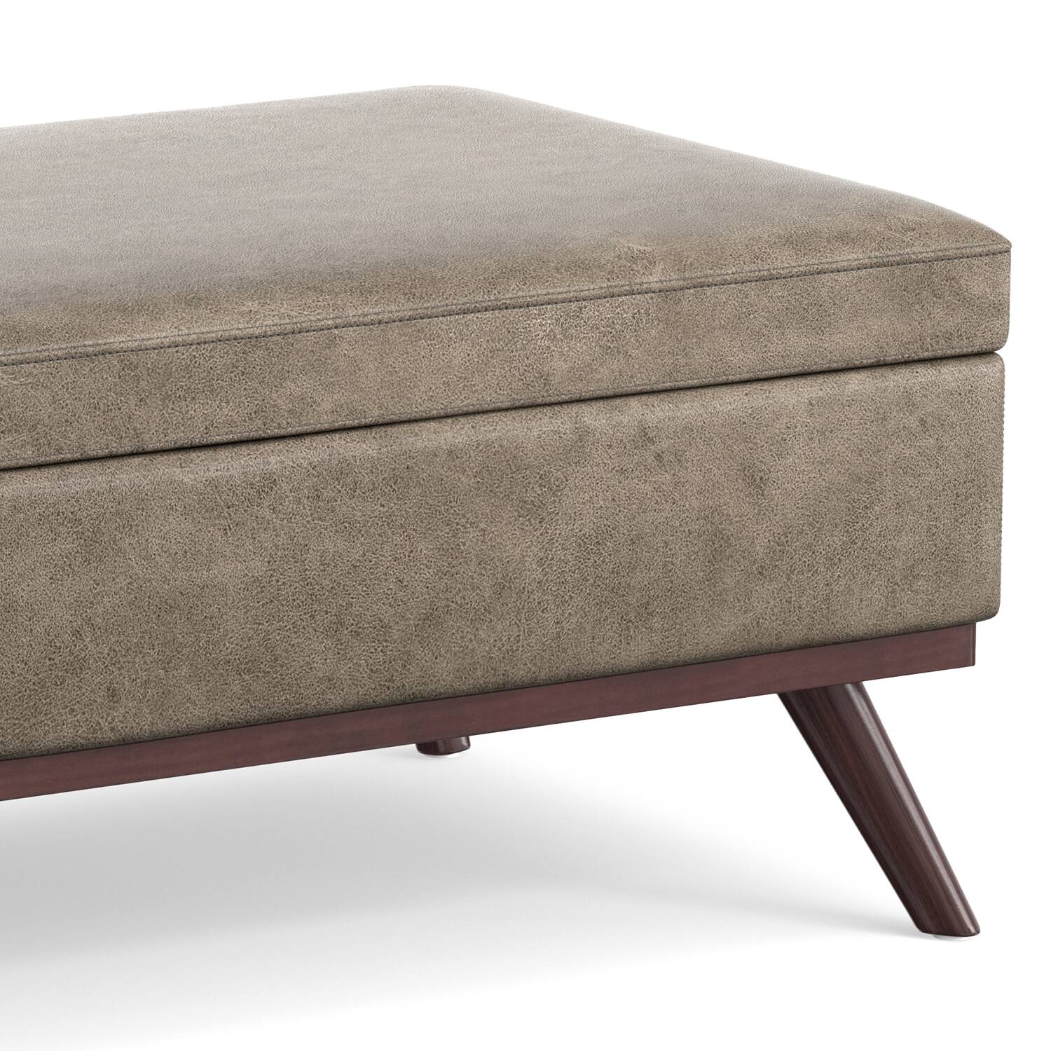 Alt View 6. Simpli Home - Owen Lift Top Large Coffee Table Storage Ottoman - Distressed Smoky Grey Brown.