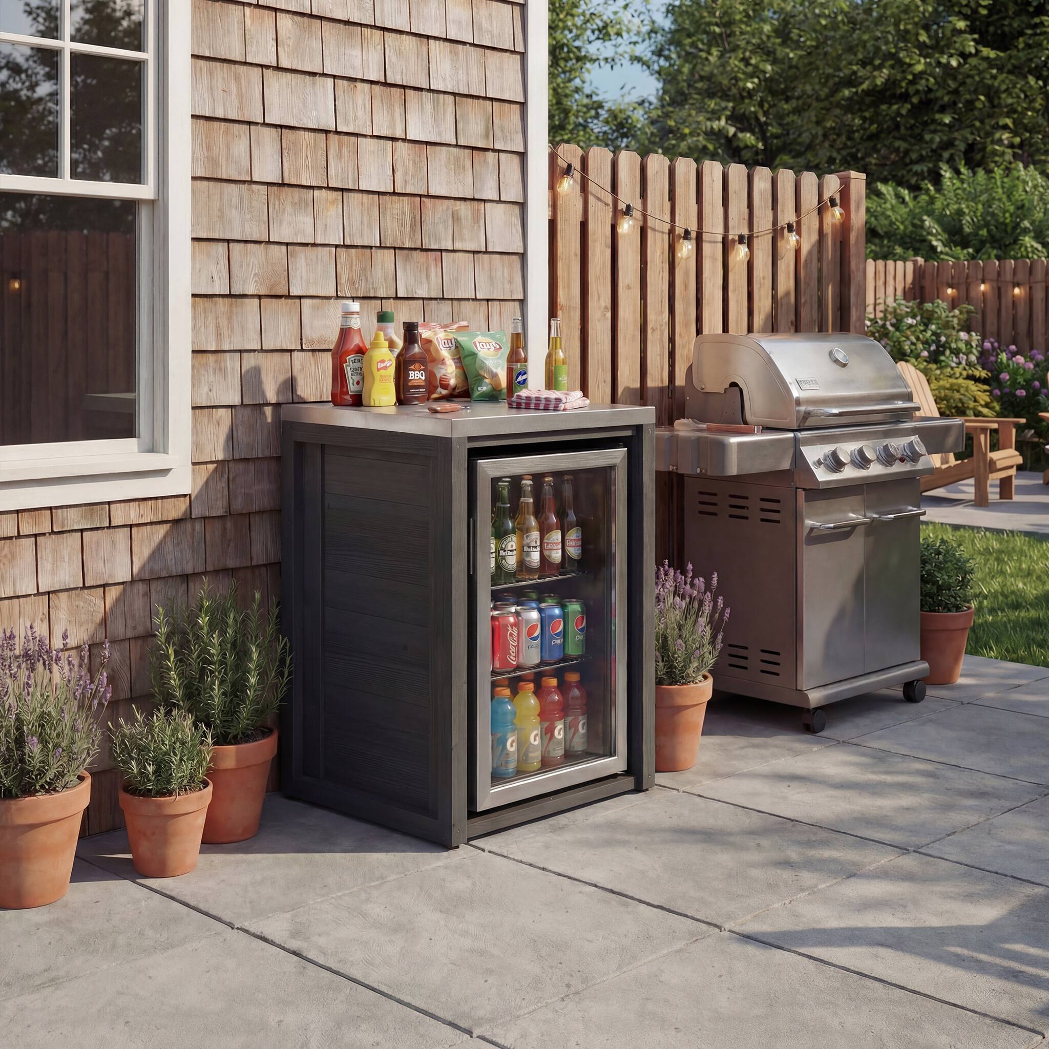 Alt View 9. Famapy - Modular Solid Cedar Outdoor Kitchen Cabinets - All-Weather Storage with Stainless Steel Top for Patio, Grill Station - Carbon Black.