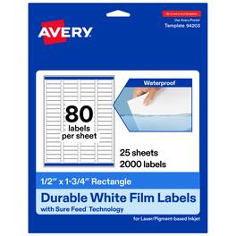 Avery - Durable Rectangle Labels, 0.5" x 1.75", 2000 Total - White