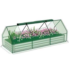 PULUZ - 8.6 x 3 x 1ft Metal Planter Box with Mini Greenhouse, Galvanized Raised Garden Bed with Cover - Green and Silver