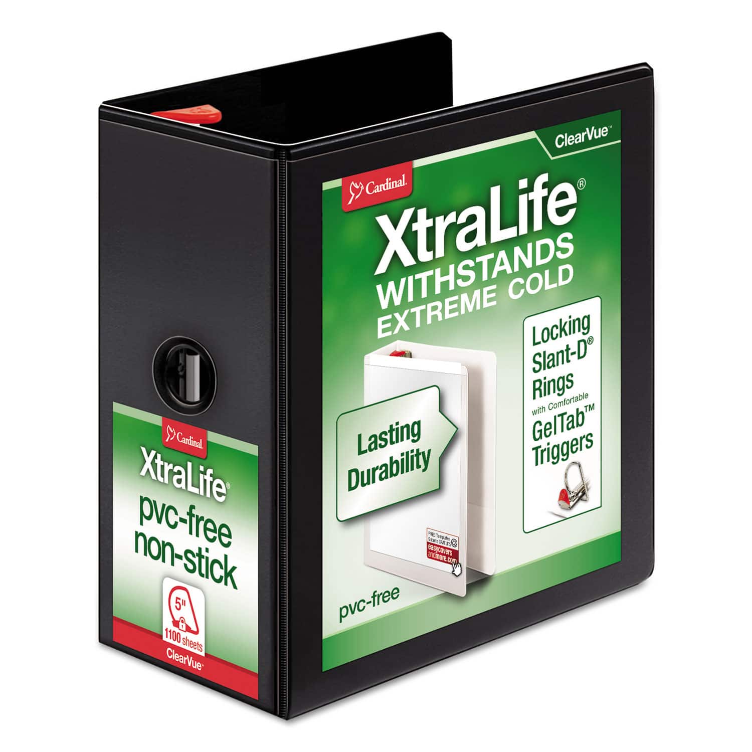 "Cardinal - XtraLife ClearVue Non Stick Slant D Ring Binder 3 Rings 5"" Capacity 11 x 8.5 Black" price history on PriceWatchPro