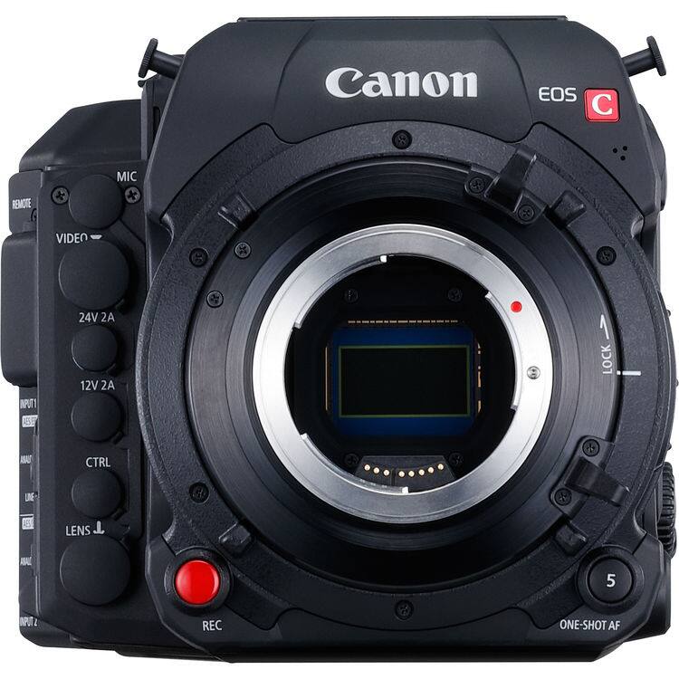 Canon EOS C REMOTE MIC f 8 VIDEO & 8 INPUT 24V 2A 12V 2A LOCK MA CTRL b UNE LENS 5 2 REC ONE-SHOT AF