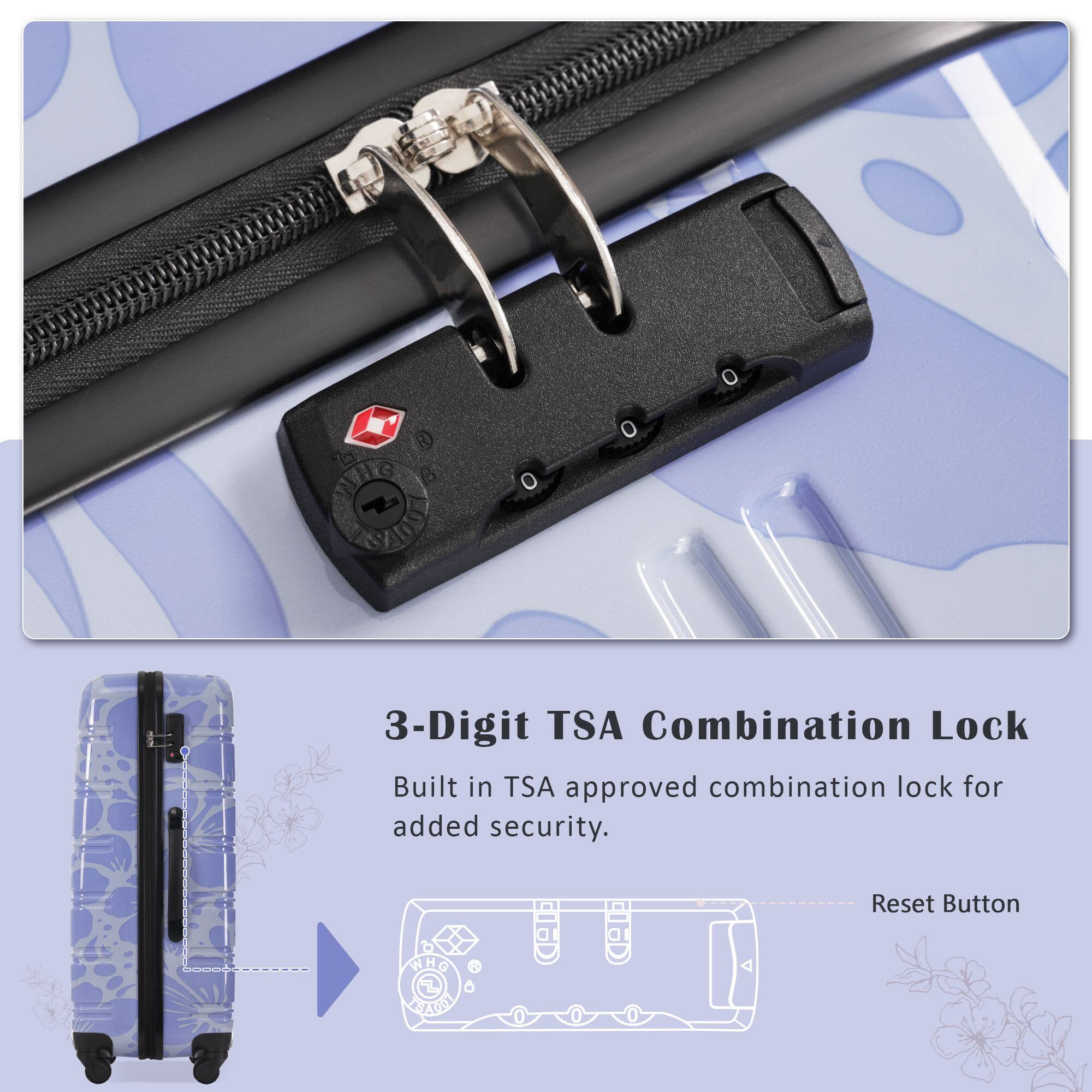 3-Digit TSA Combination Lock

Built in TSA approved combination lock for added security.

Reset Button