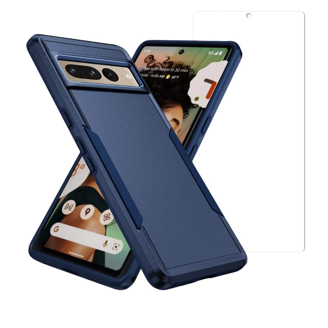 Entronix - Premium Bundle for Google Pixel 7 Pro - Soft-Touch Dual-Layer Case and Clear Screen Protector - Blue