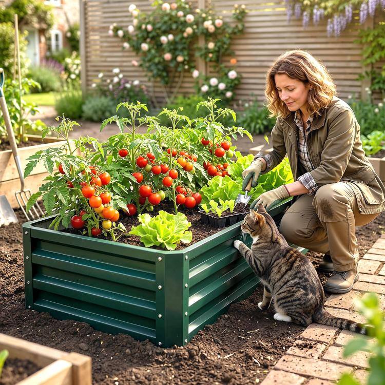 Alt View 2. PULUZ - Galvanized Raised Garden Bed, 4' x 2' x 1' Metal Planter Box, for Growing Vegetables, Flowers, Herbs, Succulents - Green.