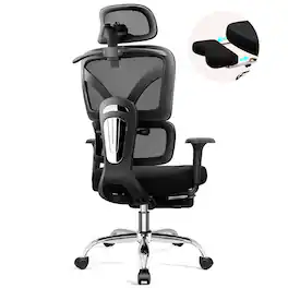 KERDOM - High Back Mesh Home Office Chair with Adjustable Footrest, 3D Headrest and Armrest, Computer Desk Chair for Work Gaming - Black with Footrest