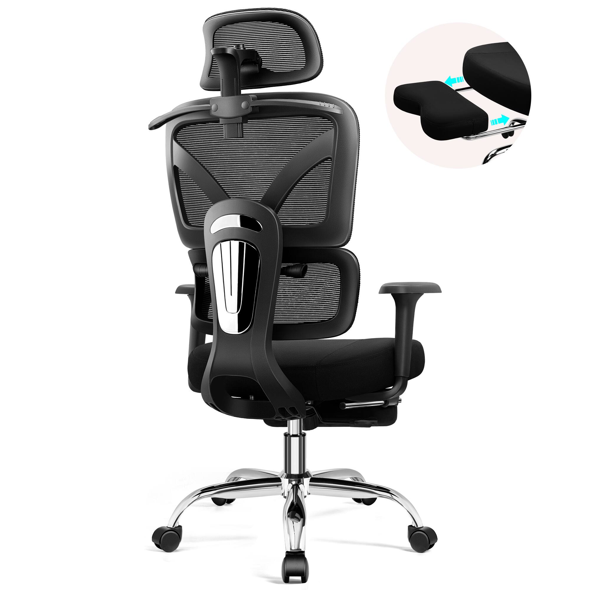 Front. KERDOM - High Back Mesh Home Office Chair with Adjustable Footrest, 3D Headrest and Armrest, Computer Desk Chair for Work Gaming - Black with Footrest.
