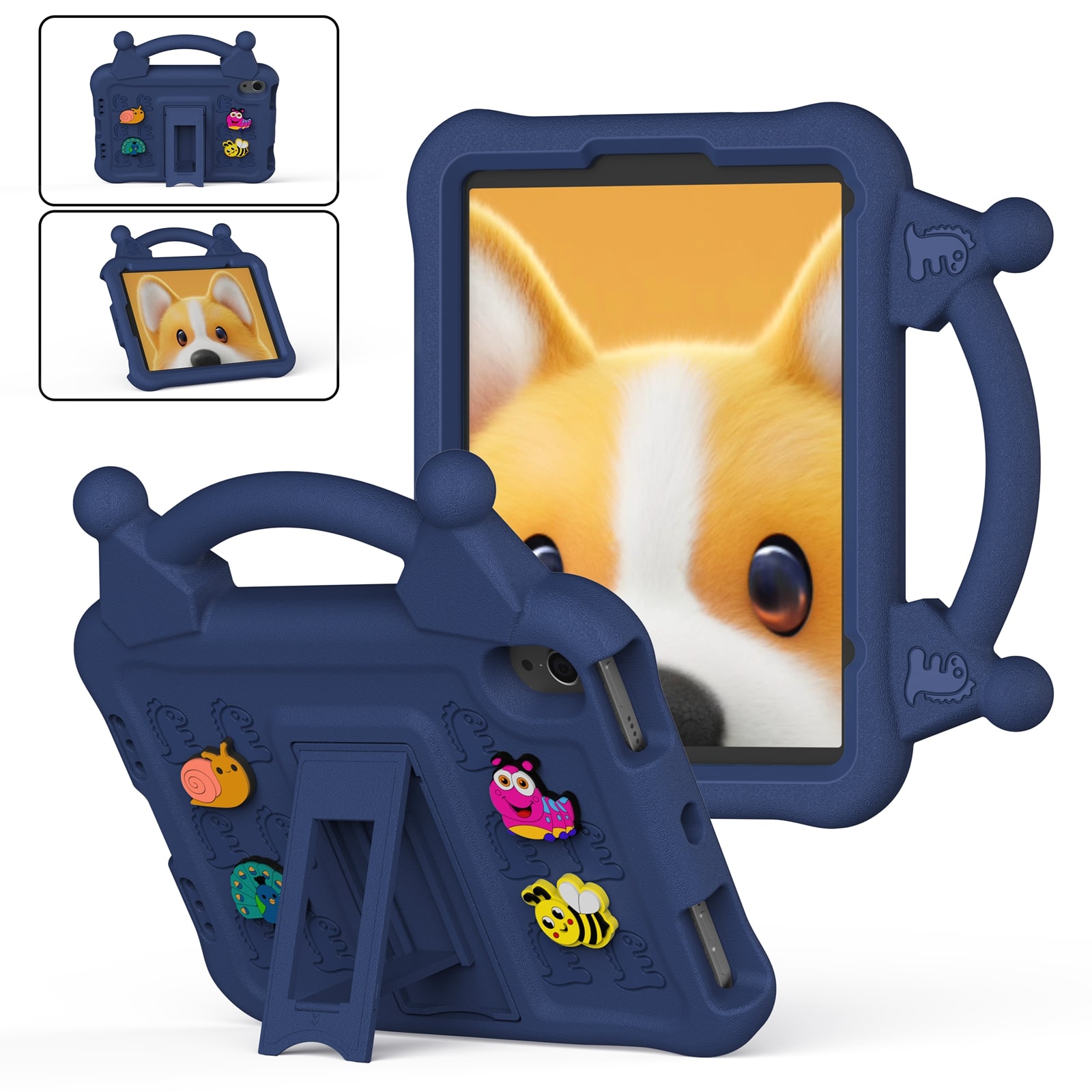 UUCOVER - Kids Case for iPad mini A17 Pro 2024/mini 6th Gen 2021 8.3" Shockproof EVA Handle Stand DIY Decorative Accessories Cover - Navyblue