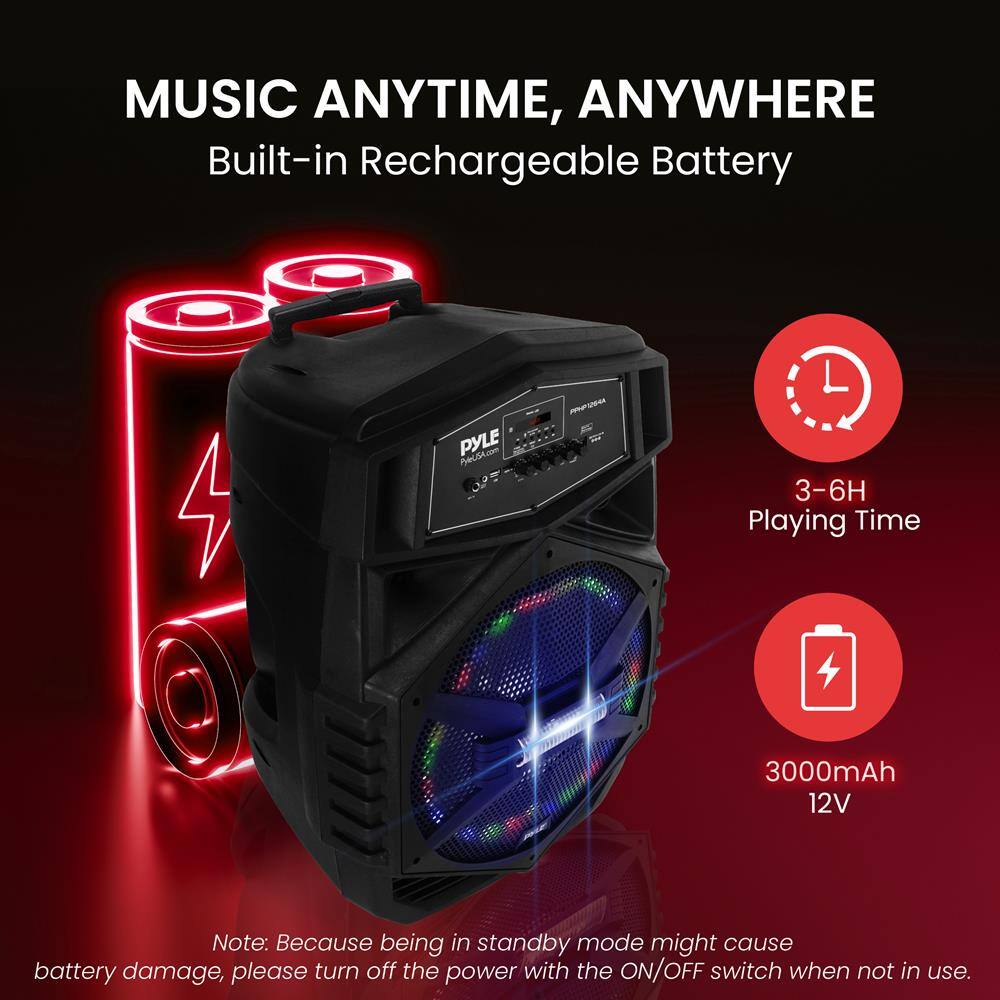 MUSIC ANYTIME, ANYWHERE  
Built-in Rechargeable Battery  

3-6H Playing Time  
3000mAh 12V  

Note: Because being in standby mode might cause battery damage, please turn off the power with the ON/OFF switch when not in use.