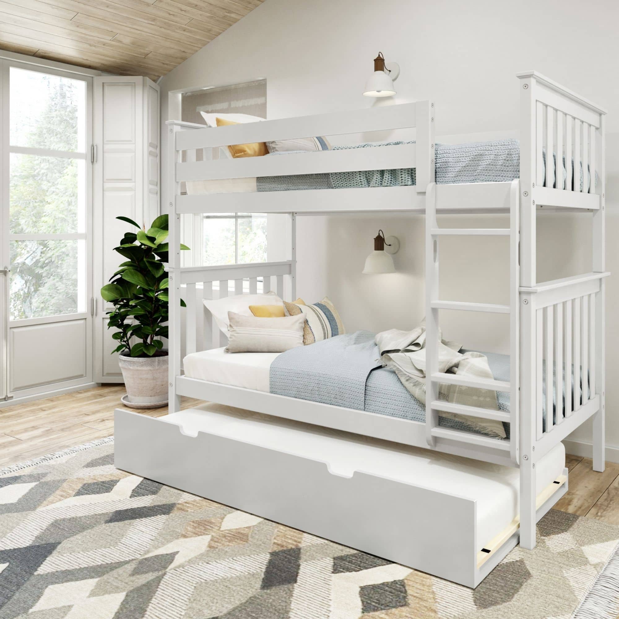 Plank+Beam - Classic Twin over Twin Bunk Bed Bed + Trundle, White - White