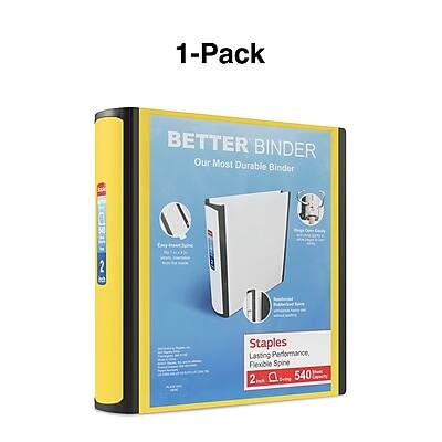 1-Pack  
BETTER BINDER  
Our Most Durable Binder  

Staples  
Lasting Performance, Flexible Spine  
2 Bung  
540