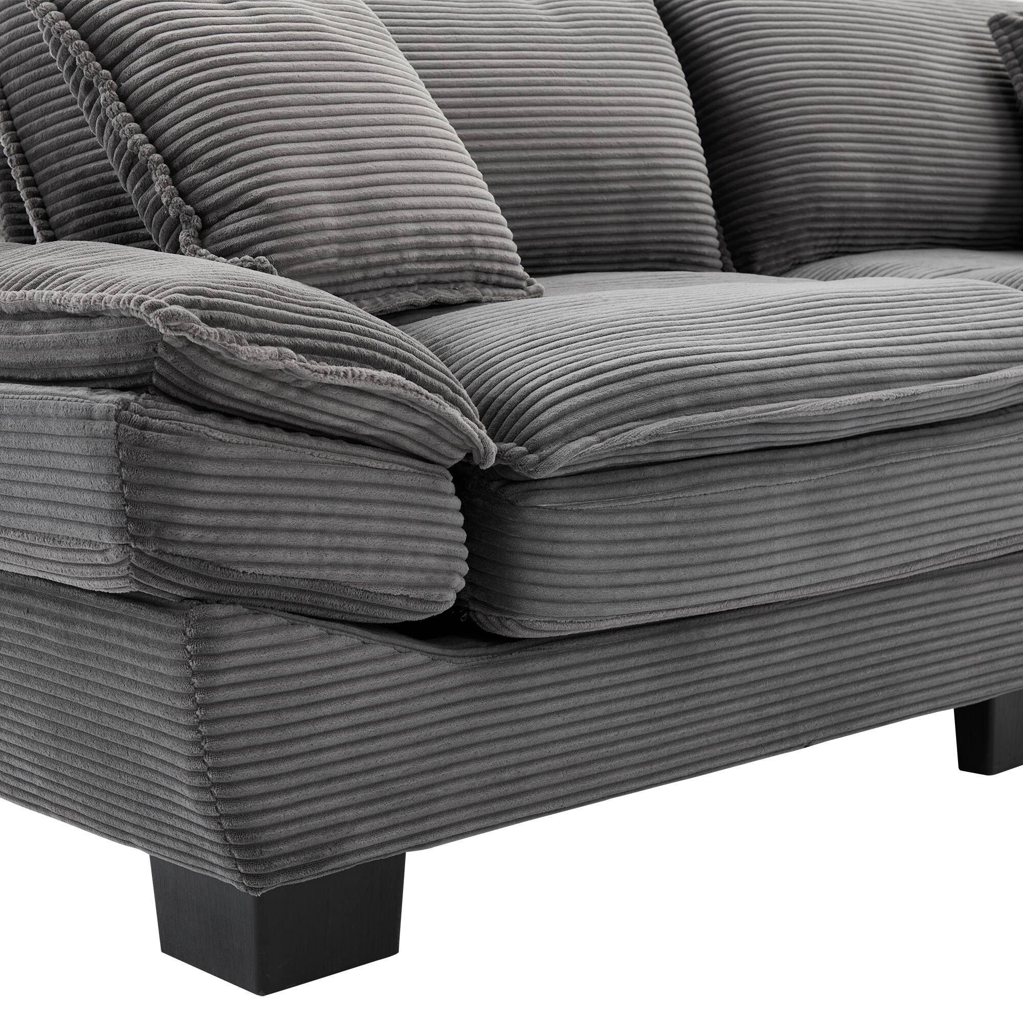 Alt View 4. Tiramisubest - Corduroy Couch Loveseat Sofa with Pillows,Comfy Upholstered Deep Seat Sofa for Bedroom,Living Room,Office-Grey - Grey.