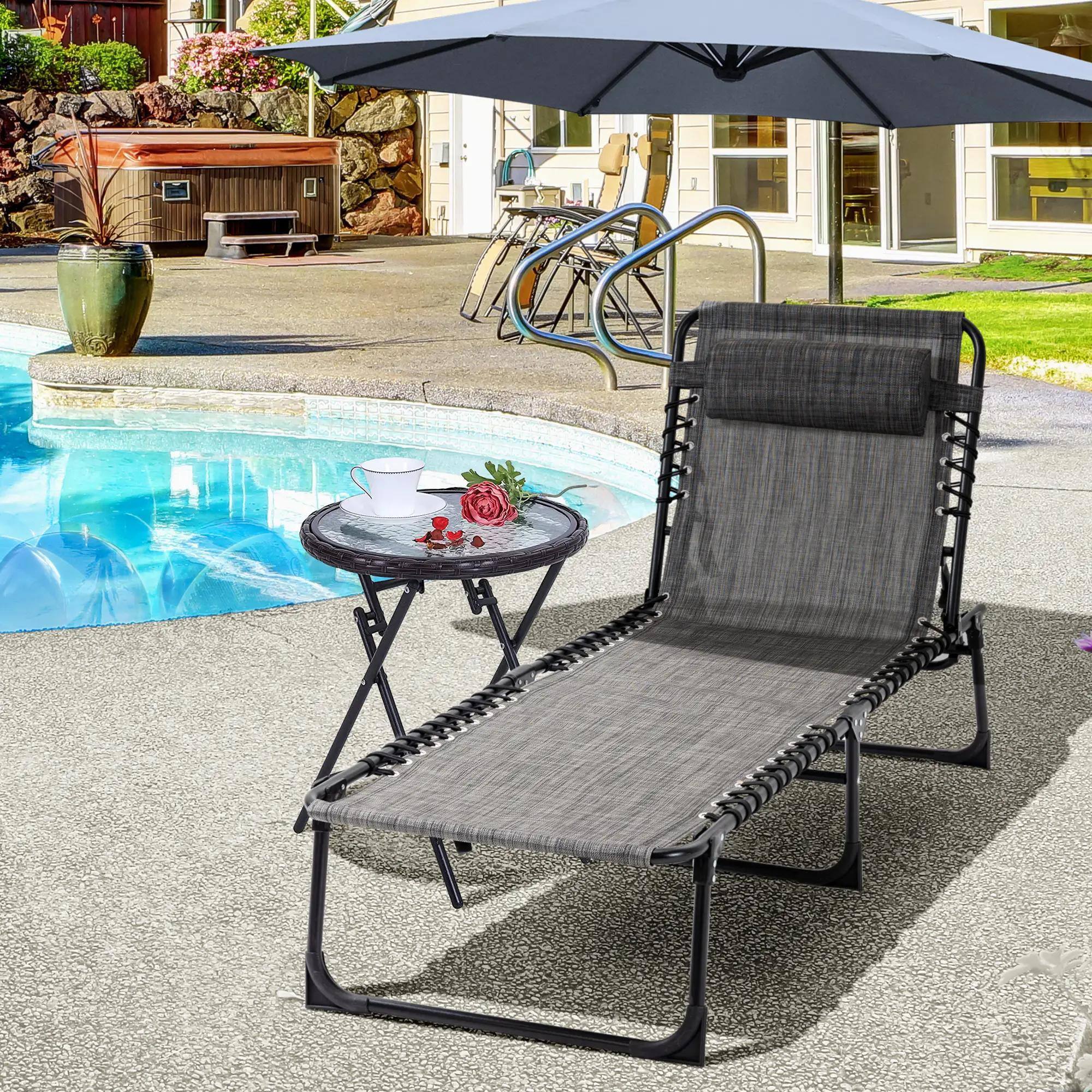 Alt View 7. Resenkos - Resenkos Reclining Chaise Lounge Chair, Portable Sun Lounger, Folding Camping Cot With Adjustable Backrest, Gray - Gray.
