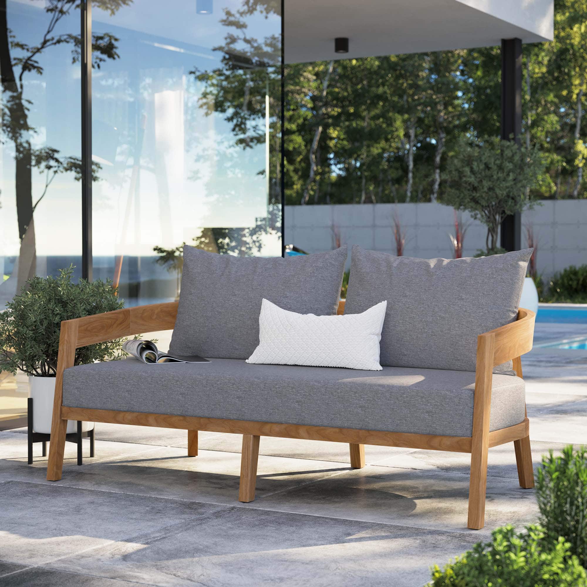 Brisbane Teak Wood Outdoor Patio Loveseat by Modway - Natural Gray