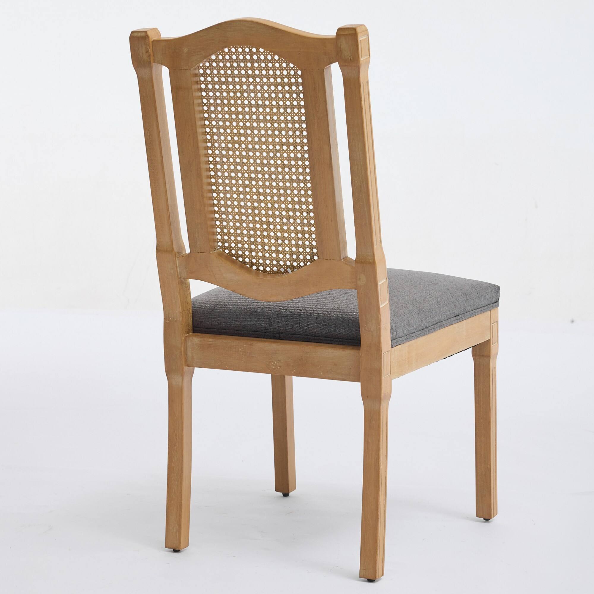 Alt View 2. GOODSILO - Solid Wood Rattan-Back Dining Chairs with Linen Cushion, Set of 2 for Rustic and Natural Style Dining Rooms and Cafés - Gray.