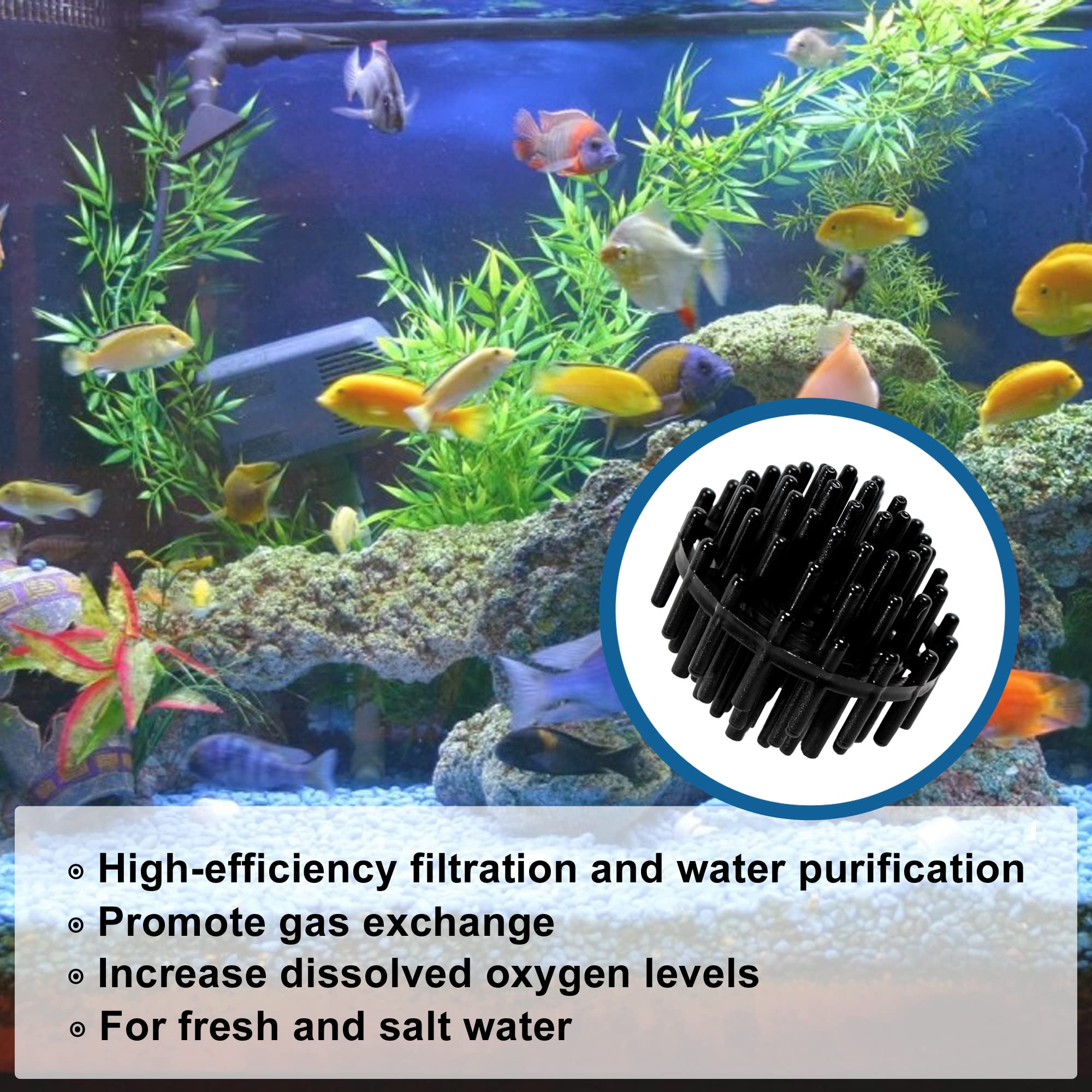 - High-efficiency filtration and water purification
- Promote gas exchange
- Increase dissolved oxygen levels
- For fresh and salt water