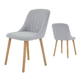 Acekool - Dining Chairs Set of 2, Fabric Upholstered Kitchen Side Chairs with Curved Backrest & Oak Legs - Gray