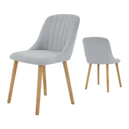 Front. Acekool - Dining Chairs Set of 2, Fabric Upholstered Kitchen Side Chairs with Curved Backrest & Oak Legs - Gray.