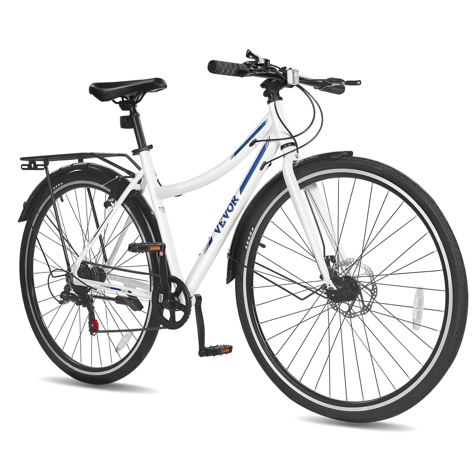VEVOR - Hybrid Bike,Lightweight Aluminum Frame Bike,700c Wheel Hybrid Bicycle,Step-Through Bikes with 7-Speed Shimano Drivetrain - White, black