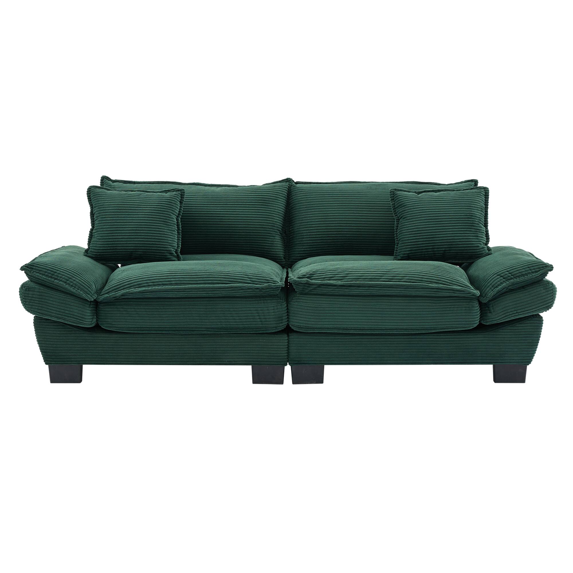 Angle. GOODSILO - Plush Corduroy Convertible Sofa Bed | Deep-Seating Sleeper with Accent Pillows for Home & Office - Green.