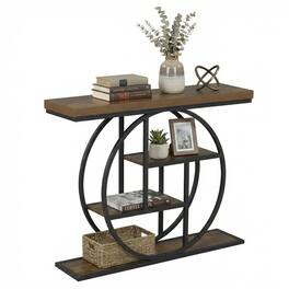 Gymax - 4-Tier Console Table w/Storage Shelves Circle Base Accent Behind Couch Table Rustic - Brown