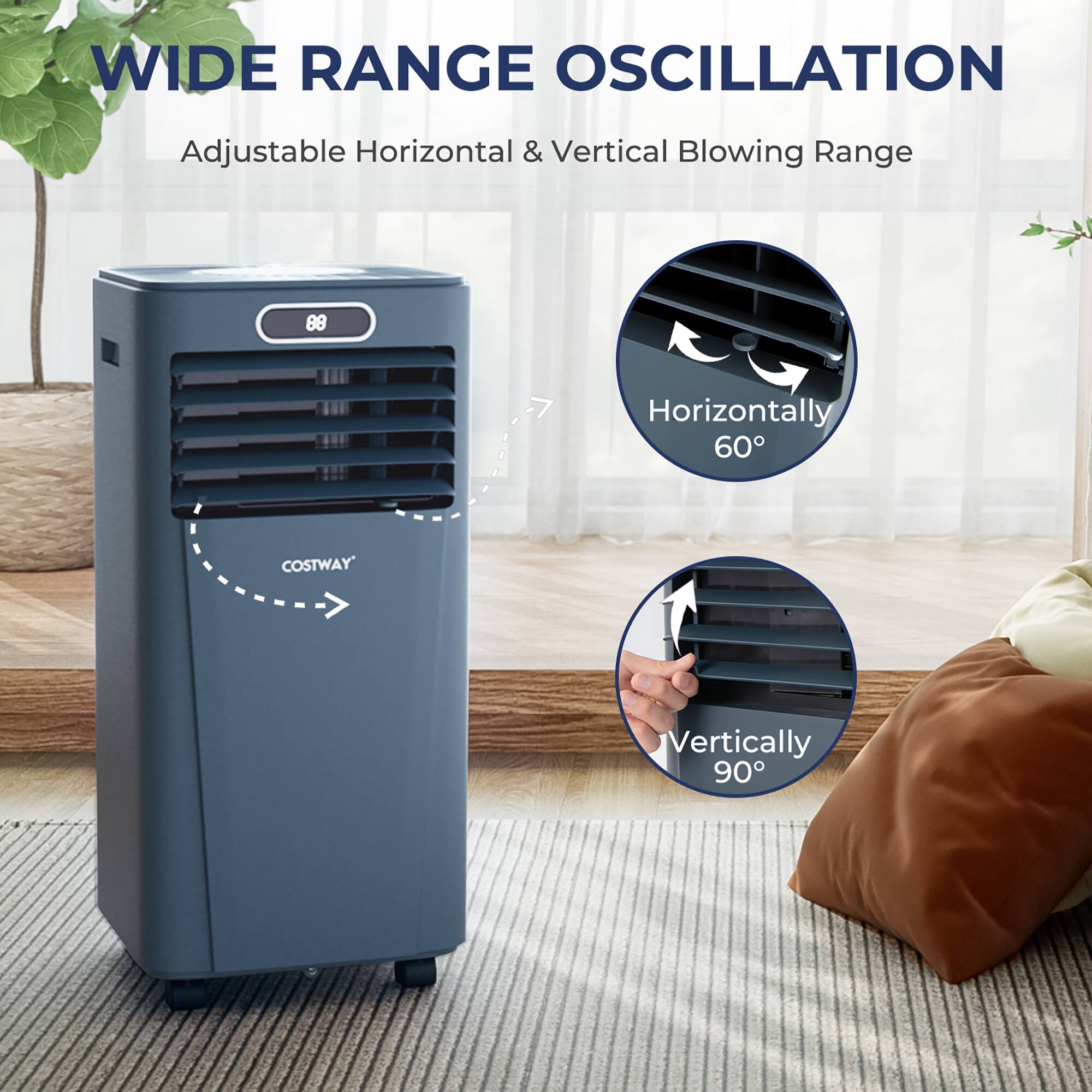 WIDE RANGE OSCILLATION Adjustable Horizontal & Vertical Blowing Range 88 1 Horizontally 60 COSTWAY Vertically 90