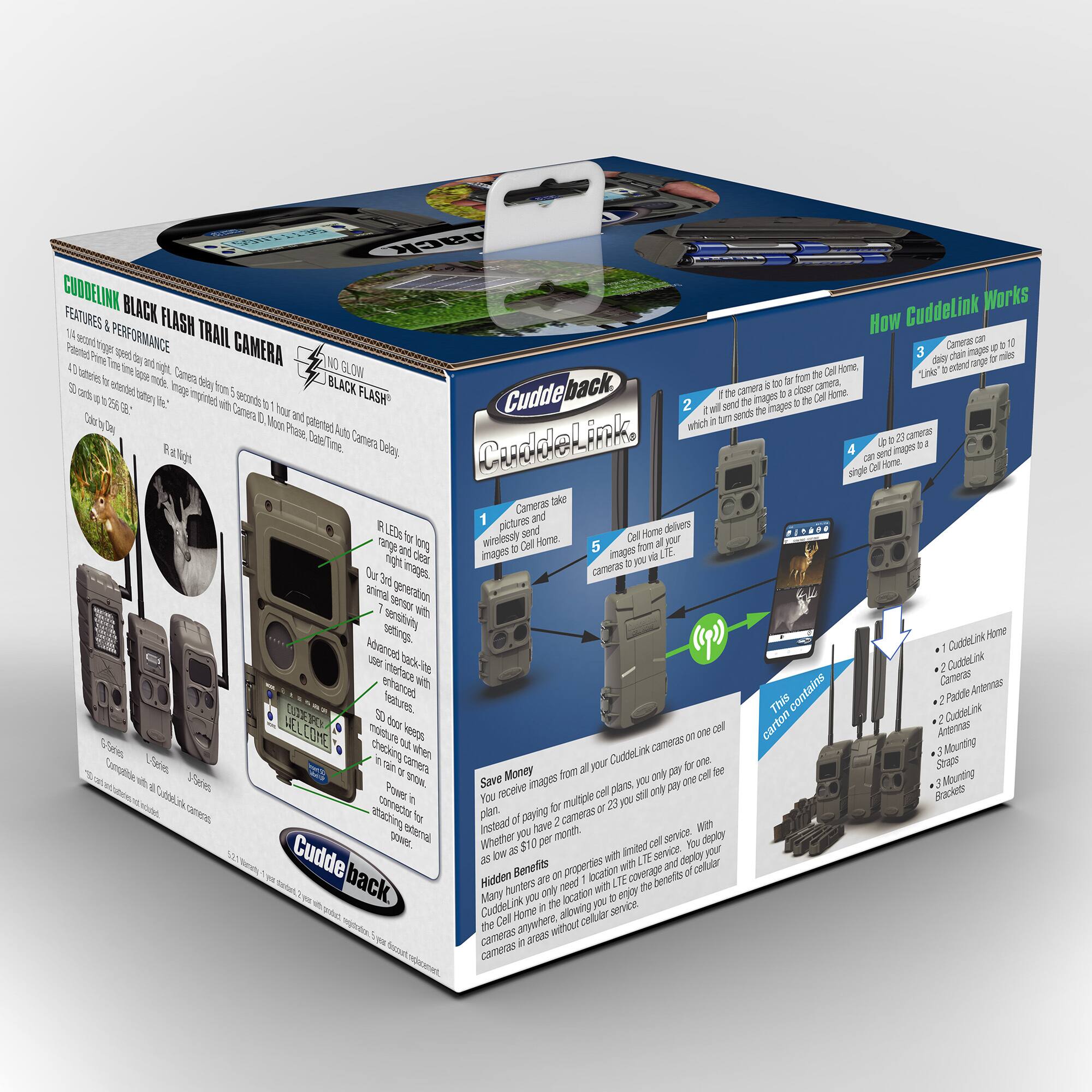 **CuddeLink BLACK FLASH TRAIL CAMERA**

**FEATURES & PERFORMANCE**

- **114° wide-angle lens** for capturing more of your trail.
- **14-megapixel** images with 1280x960 resolution.
- **30-second delay** between images.
- **Color by Day, Black Flash at Night**.
- **10-second trigger speed** and 1/2 second flash delay.
- **30-day extended battery life**.
- **30-megapixel** images with 2592x1944 resolution.
- **30-second delay** between images.
- **Color by Day, Black Flash at Night**.
- **10-second trigger speed** and 1/2 second flash delay.
- **30-day extended battery life**.
- **30-megapixel** images with 2592x1944 resolution.
- **30-second delay** between images.
- **Color by Day, Black Flash at Night**.
- **10-second trigger speed** and 1/2 second flash delay.
- **30-day extended battery life**.

**How CuddeLink Works**

1.