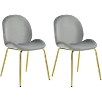 Costway Set of 2 Velvet Accent Chairs Dining Side Chairs w/Gold Metal Legs - Gray - Front_Zoom