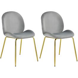 Costway - Set of 2 Velvet Accent Chairs Dining Side Chairs w/Gold Metal Legs - Gray