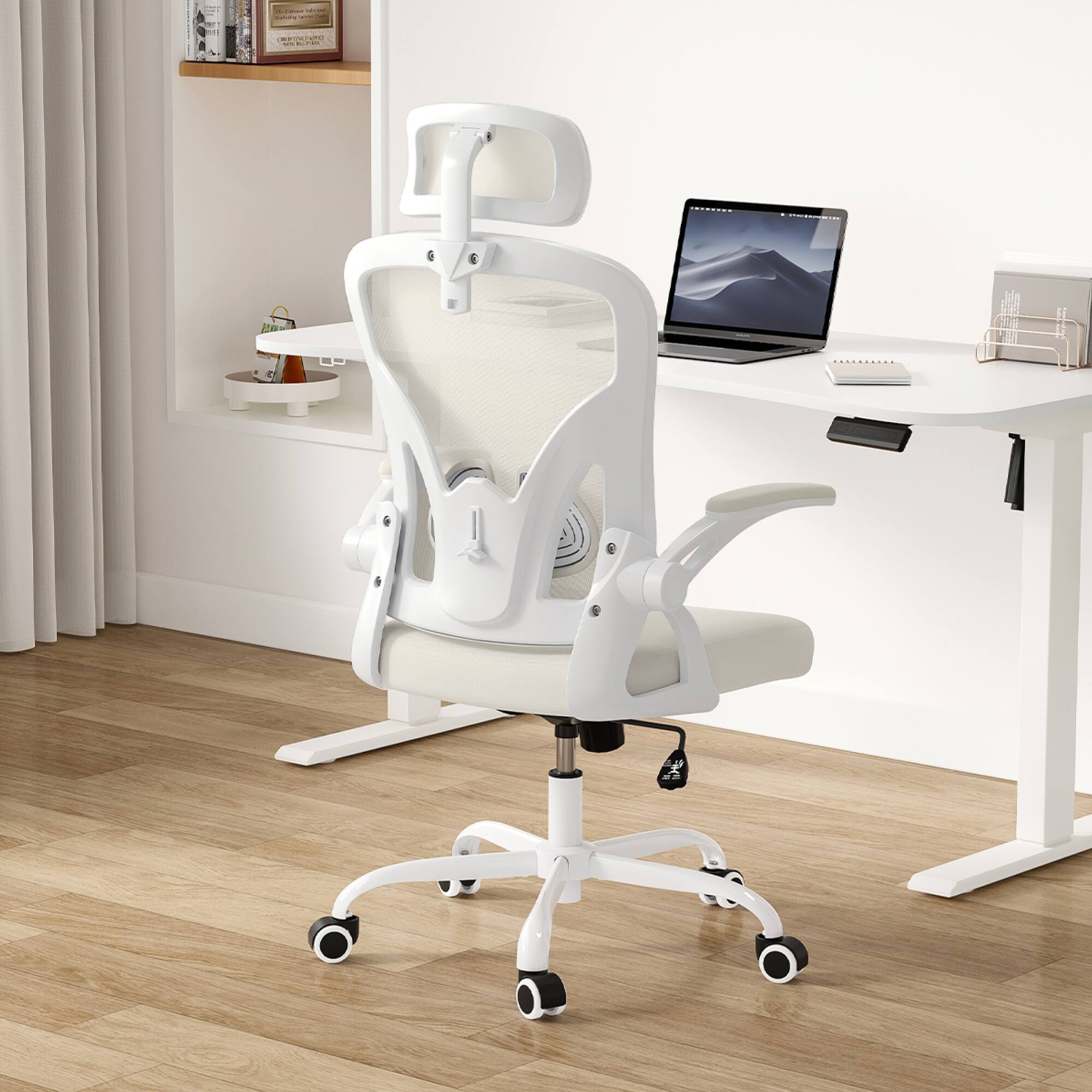Alt View 4. GOODSILO - Ergonomic High-Back Mesh Office Chair with Adjustable Lumbar Support and Flip-Up Armrests - White.