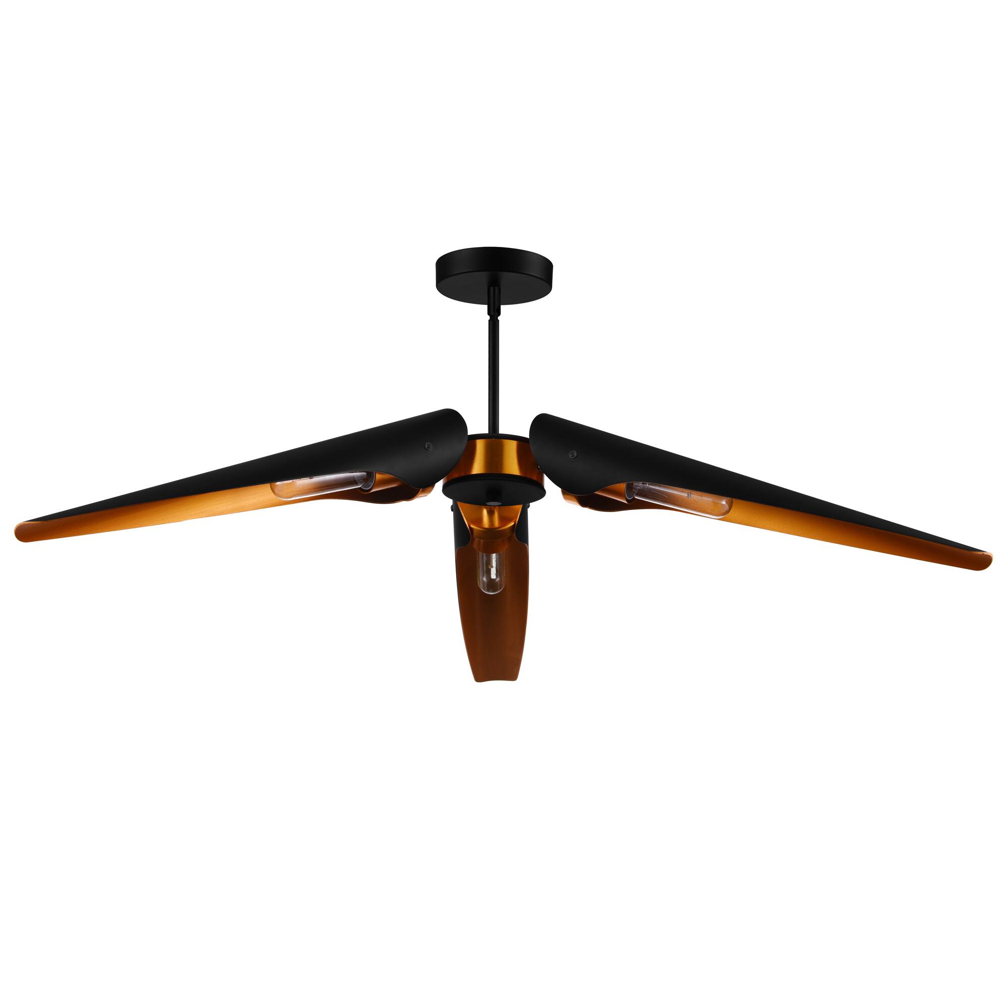 Angle. CWI Lighting - Amar 3 Light Chandelier With Matte Black Finish - Matte Black.