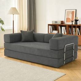Dyonery - 78.8" 5-in-1 Convertible Sofa Bed - Folding Modular Corduroy Futon Couch No Assembly for Living Room Bedroom - Gray