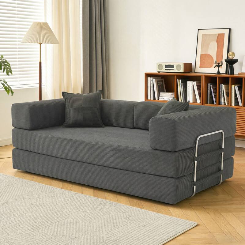 Angle. Dyonery - 78"Folding Sofa Bed Convertable Corduroy Couch  Floor Sleeper 4-in-1 DIY Combination Modular Sofa Fold Out Comfy sofa. - Grey.